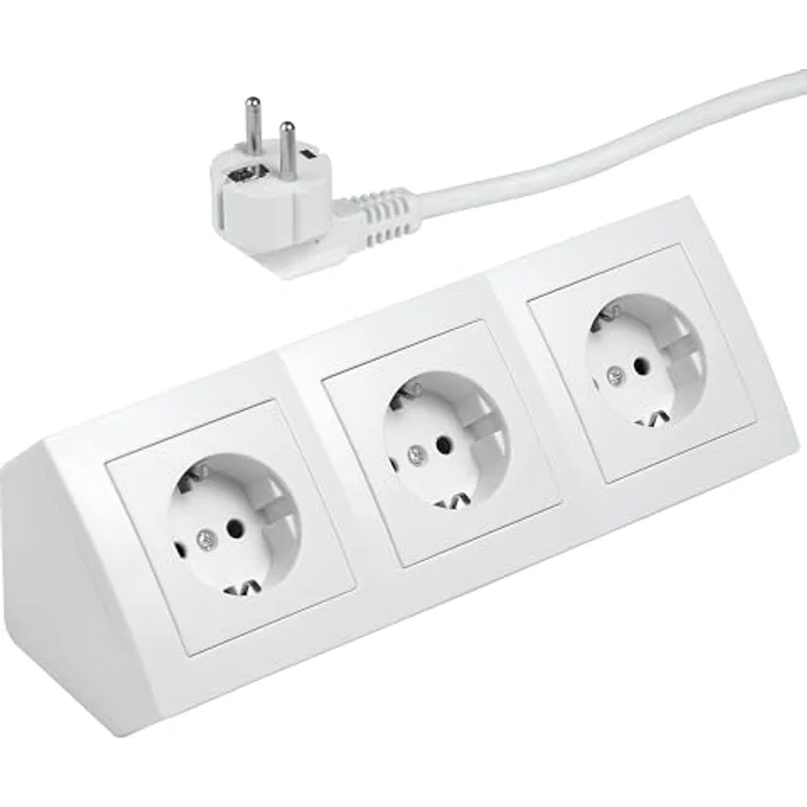 McPower Unterbausteckdose Flair 3-Fach Steckdosenblock, Schutzkontakt mit 2m Kabel, 250V/16A, weiß – Bild 1
