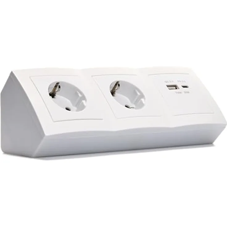 MC POWER Steckdosenblock Unterbausteckdosen | Flair | Ecksteckdose 2-Fach Steckdose + USB-C/A, 15cm Kabel mit Lüsterklemme, 230V / 16A, Aufbau, weiß matt