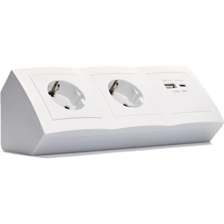 MC POWER Steckdosenblock Unterbausteckdosen | Flair | Ecksteckdose 2-Fach Steckdose + USB-C/A, 15cm Kabel mit Lüsterklemme, 230V / 16A, Aufbau, weiß matt – Bild 1