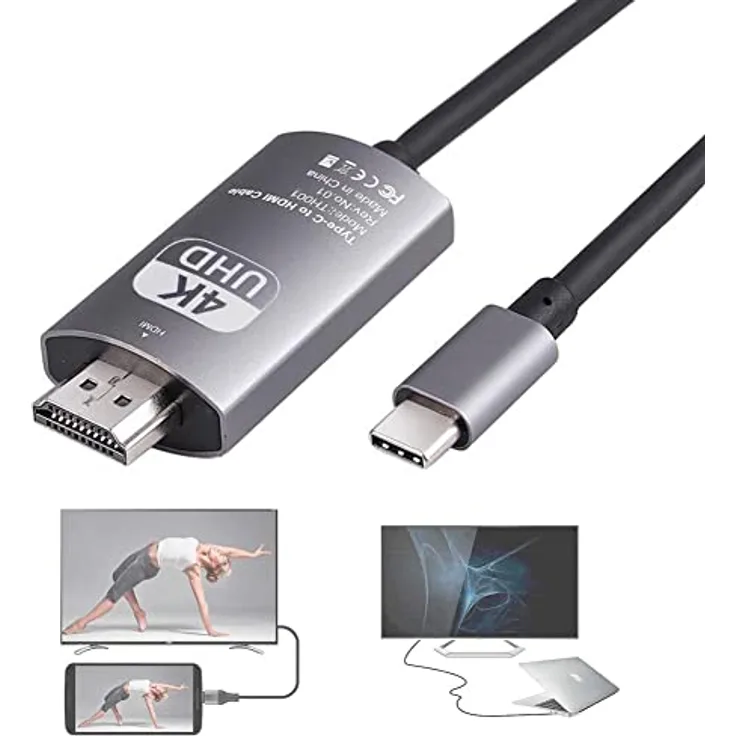 Bolwins A77CS USB-C auf HDMI Kabel 4K HD – 1,8m – Hochgeschwindigkeits-Adapter für MacBook Air (M2), MacBook, iPad Pro/Air, Galaxy, Huawei P40 – Perfekte 4K Ultra HD Bildqualität