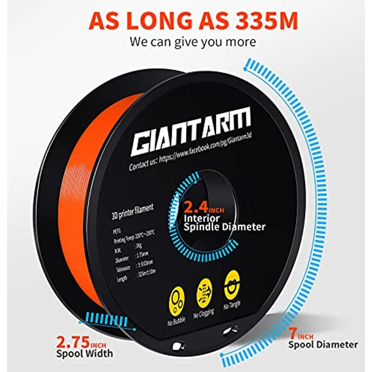 GIANTARM PETG Filament 1,75 mm orange, 1 kg Spool, hohe Zähigkeit und Schlagfestigkeit, kompatibel mit FDM Druckern – Bild 5