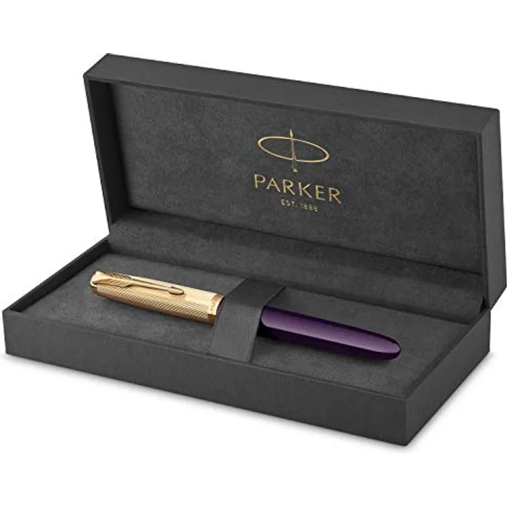 PARKER Füller 51, Füllfederhalter mit 18K Goldfeder, pflaumenblauer Schaft, Geschenkbox