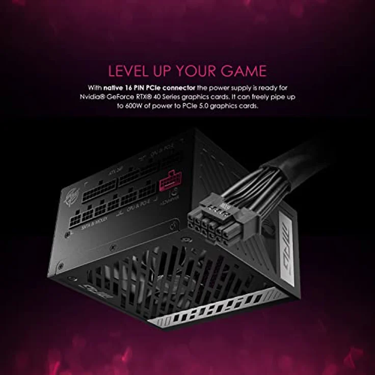MSI MPG A1000G PCIE5 Netzteil EU Stecker, 1000W, 80 Plus Gold Zertifiziert, vollmodulares ATX 3.0, unterstützt PCIe 5.0 GPU, japanische 105°C Kondensatoren, 0% RPM Modus, Flachkabel – Bild 4