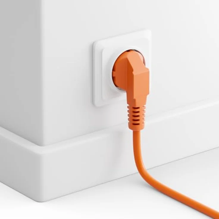 deleyCON 3,0m Verlängerungskabel Typ F (CEE 7/7) 90° gewinkelt auf Buchse (CEE 7/3), Berührungsschutz, max. 3680W, orange – Bild 4