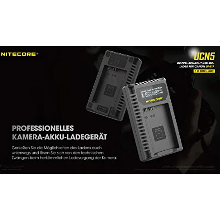 Nitecore UCN5 - Ladegerät für Canon Akku LP-E17, Quick Charge, schwarz – Bild 3