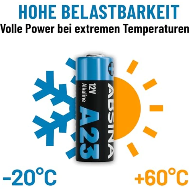 ABSINA ABSINA Batterie A23 Alkaline 12V 4er Pack Batterie, (1 St) mit hoher Kapazität und Temperaturfestigkeit, ideal für Garagentoröffner, Fernbedienungen und mehr – Bild 6