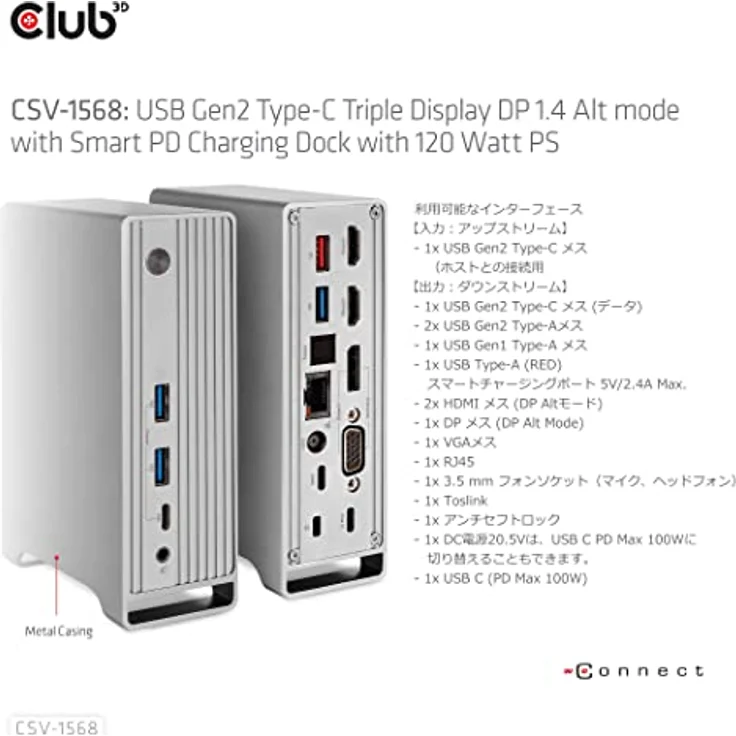 Club 3D 4K ChargingDock USB-C Triple Display 120W Ladestation in Schwarz – Bild 7
