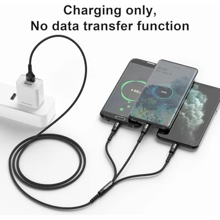RAVIAD Multi USB Kabel 1.2M, 3 in 1 Schnellladekabel mit Micro USB, USB Typ C und Lightning, Nylon ummantelt, hohe Ladegeschwindigkeit, für Android und iPhone – Bild 3