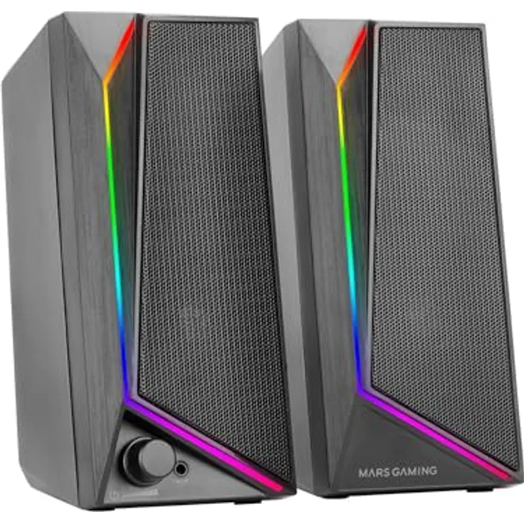 Mars Gaming MS72, Gaming-Lautsprecher 15W mit RGB Flow Beleuchtung, 2 Aktive Treiber, DSP-Chipsatz, Plug&Play USB- und 3,5mm-Klinkenanschluss, Lautstärkeregler, Schwarz
