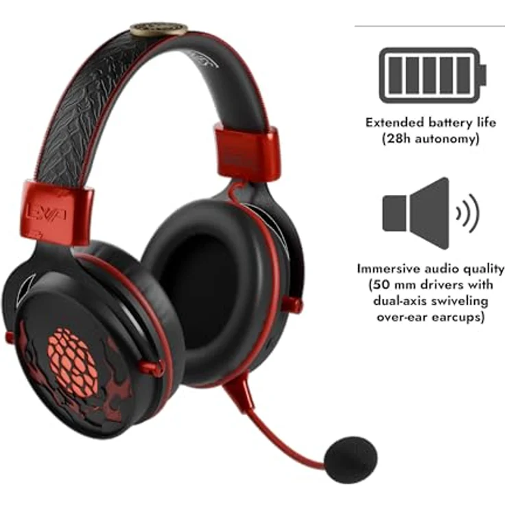 Lexip LEXIP X Game of Thrones Dragon Headset, Gaming-Headset mit 50-mm-Lautsprechern, bis zu 28 Stunden Akkulaufzeit, Bluetooth und USB-Dongle, abnehmbares Mikrofon – Bild 5