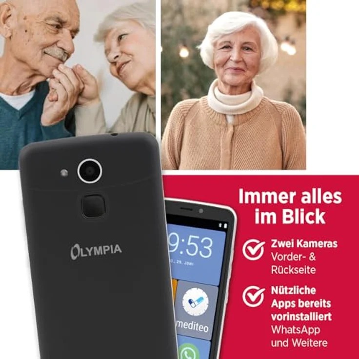 Olympia NEO+ schwarz Seniorenhandy, Smartphone mit 5,5" Display, Notruftaste, Android 15, 4G LTE, Dual-SIM, vorinstalliertes WhatsApp und Medikamenten-Erinnerungs-App – Bild 5