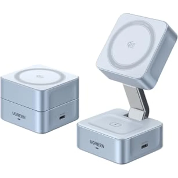 UGREEN MagFlow 2-in-1 MagSafe Ladegerät 25W, Qi2 zertifizierte kabellose Ladestation mit 70° Neigungsverstellung, für iPhone 16-17-Serie und AirPods, mit 1m Kabel – Bild 1