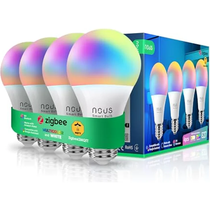NOUS P3Z ZigBee Smart Glühbirne E27 LED, RGB, Sprachsteuerung, 9W, 4er Pack, kompatibel mit Alexa, Google Home, SmartThings – Bild 1