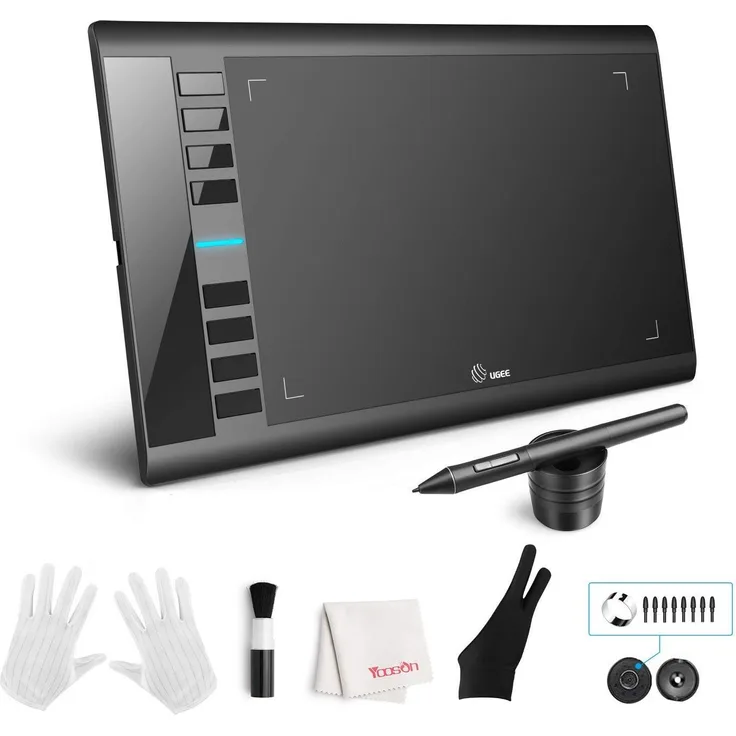 UGEE M708 Grafiktablett, 10 x 6 Zoll mit 8192 Druckstufen, Stift mit 8 Schnellzugriffstasten, kompatibel mit Windows und Mac OS