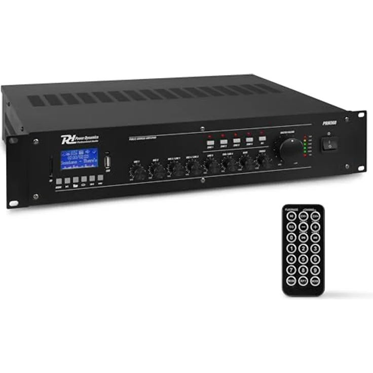 Power Dynamics PRM360 PA Endstufe, 360 Watt Verstärker mit Bluetooth, MP3-Player, USB, SD, 2X Mic, 100 Volt System – Bild 1