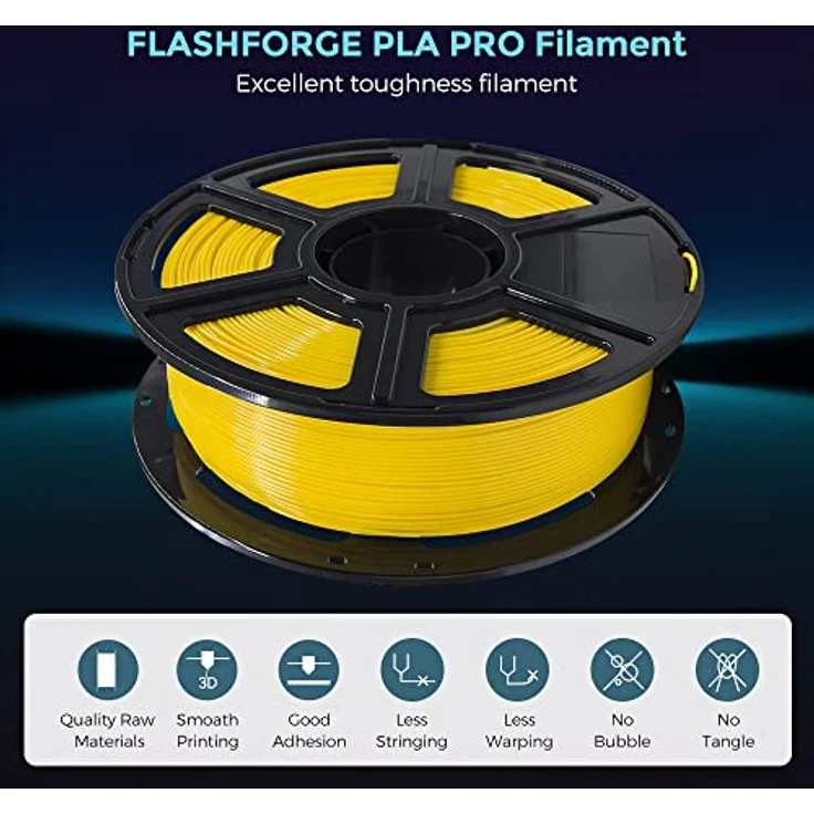 FLASHFORGE PLA PRO 3D-Drucker-Filament, 1,75 mm, 1 kg Spule, verbesserte Zähigkeit, Maßgenauigkeit +/- 0,02 mm, knäuelfrei, gelb – Bild 2