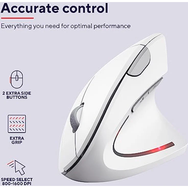 Trust Verto Kabellose Vertikale Maus, Wireless Ergonomische Maus, Vorbeugung Gegen Mausarm/Tennisarm (RSI Syndrom), 800-1600 DPI, Funkmaus für Rechtshänder, PC, Laptop, Mac, mit Batterien - Weiß – Bild 4