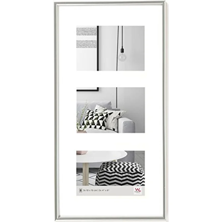 walther design Bilderrahmen silber 3x 10x15 cm Galerie mit Passepartout, Galeria Kunststoffrahmen KS315S – Bild 1