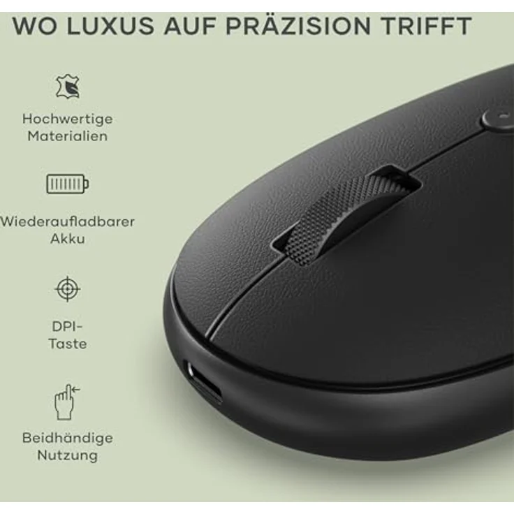 Satechi OntheGo Bluetooth Wireless Mouse, kabellose Maus mit modernem Design, Schwarz, Multi-Device-Unterstützung bis zu 3 Geräten, einstellbare DPI von 800 bis 2400, USB-C-Ladeanschluss – Bild 2