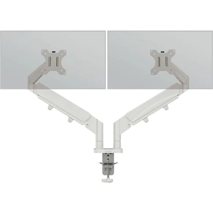 Leitz Ergo Platzsparender Doppel-Monitorarm für 17–32-Zoll-Monitore, Ergonomischer Monitorständer mit Links-/Rechtsdrehfunktion, Kippfunktion, 18 kg Tragkraft, Hellgrau, 65370085