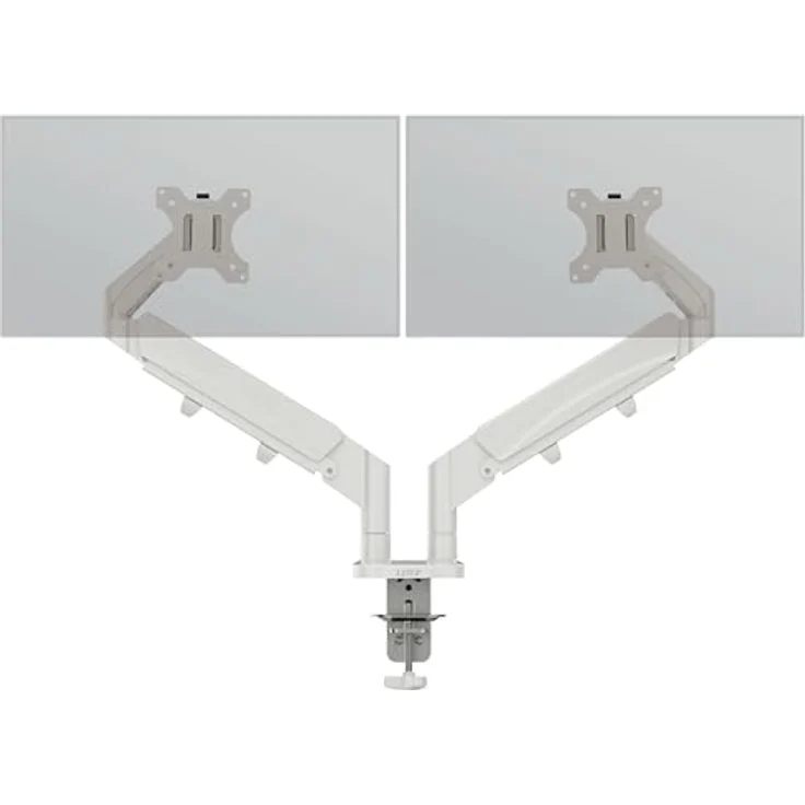 Leitz Ergo Platzsparender Doppel-Monitorarm für 17–32-Zoll-Monitore, Ergonomischer Monitorständer mit Links-/Rechtsdrehfunktion, Kippfunktion, 18 kg Tragkraft, Hellgrau, 65370085 – Bild 1