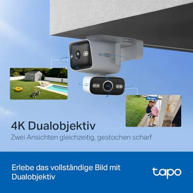 Tapo C575D 4K Überwachungskamera Außen, Dual-Objektiv mit 170° Ultraweitwinkel und 8mm Teleobjektiv, PoE/DC, Dualband-WLAN, IP66, kostenlose KI-Erkennung – Bild 3