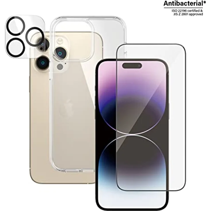 PanzerGlass ™3-in-1 Schutz-Set für Apple iPhone 14 Pro Max Klare Bildschirmschutzfolie Apple iPhone 14 Pro Max Kratzresistent Schockresistent Antibakteriell Transparent 1 Stück(e) (B0404+2786) – Bild 2
