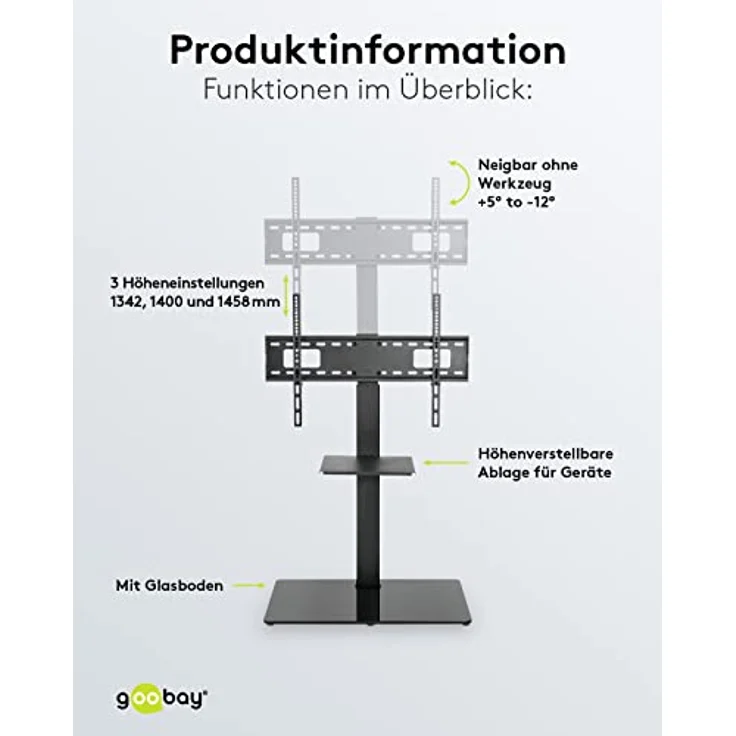 goobay 58526 TV Standfuss für Fernseher und Monitore zwischen 37“ und 70 Zoll (94-180cm) / Schwenkbar und Höhenverstellbar/Fernsehständer für Flat TV & Curved TV bis 40 kg Schwarz – Bild 5