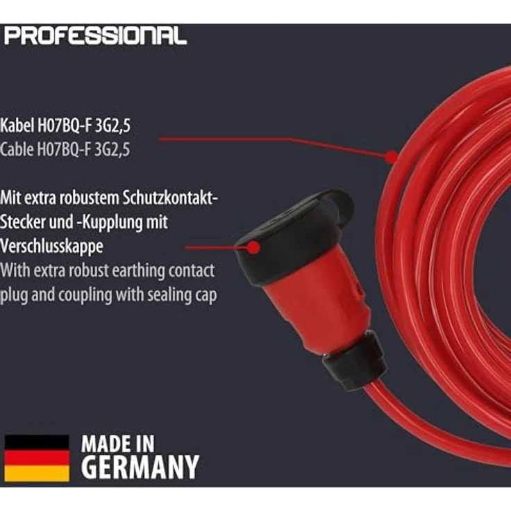 Brennenstuhl Verlängerungskabel 9162100210, 10 m H07BQ-F, Schwarz-Rot, 16 A, UV-beständig, spritzwassergeschützt, robust für Außenbereich – Bild 2