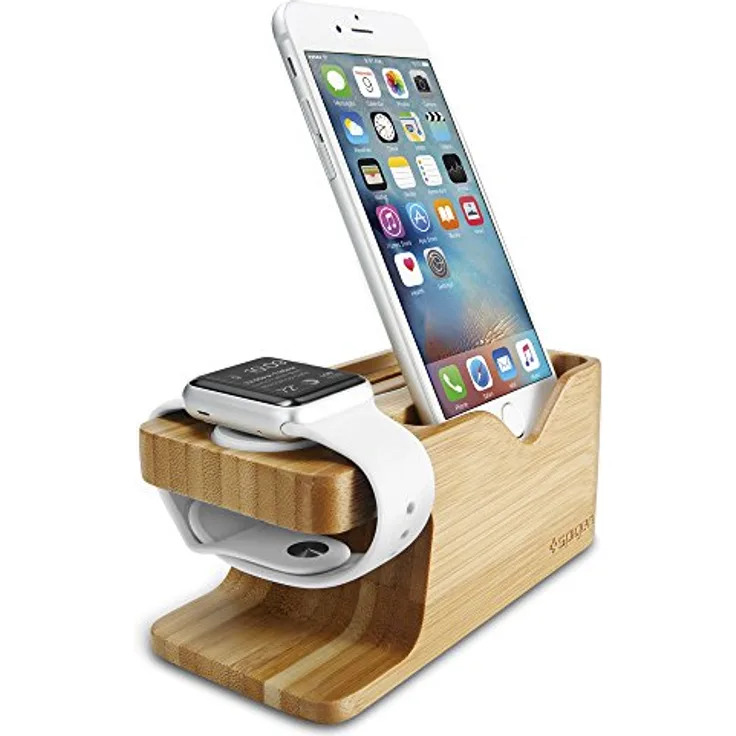 Spigen S370 Apple Watch Ladestation aus Holz Ständer Kompatibel mit Apple Watch Ultra 2/Ultra 9/8/7/6/5/SE/4/3/2/1 und iPhones