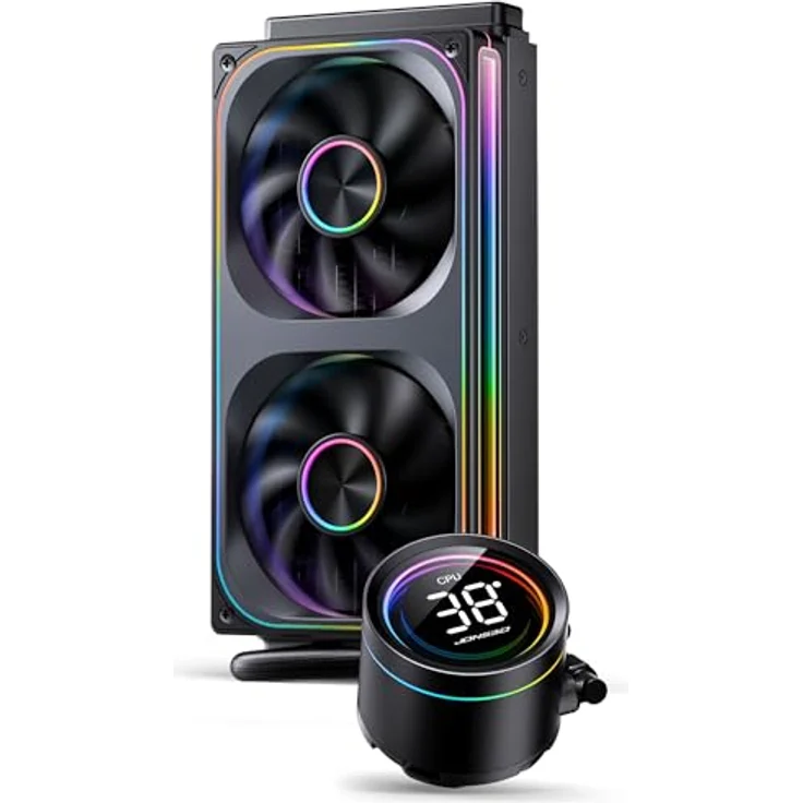 Jonsbo TH-240B, All-in-One-Wasserkühlung mit 240-mm-Aluminium-Radiator, RGB-Lüftern und LED-Display, Schwarz – Bild 2