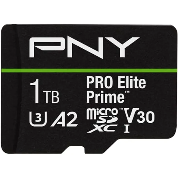 PNY microSDXC 1TB Pro Elite Prime, Class 10 U3 V30 A2, bis zu 200MB/s, inkl. SD-Adapter, 4K UHD, für Smartphones und Kameras
