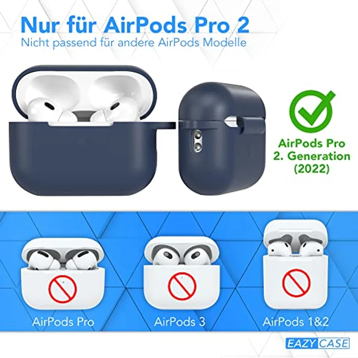 EAZY CASE AirPods Pro 2 Hülle in Dunkelblau - Stoßfestes Silikon Case mit Karabiner und rutschfester Beschichtung – Bild 2