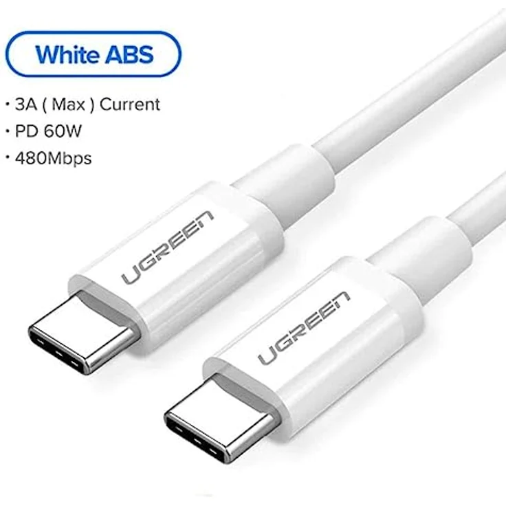 Ugreen USB-C to USB-C Kabel 1m, schnelles Laden und Datenübertragung bis 40 MB/s, weiß – Bild 2
