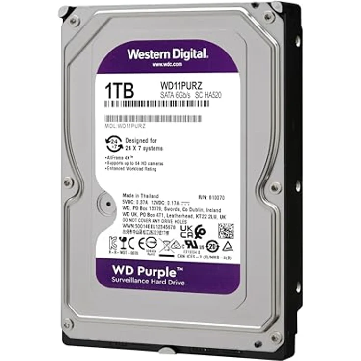 WD Purple Surveillance Hard Drive WD10PURZ - Festplatte - 1 TB - intern - 3.5 Zoll (8.9 cm) - SATA 6Gb/s - 5400 rpm - Puffer: 64 MB (WD10PURZ) – Bild 2