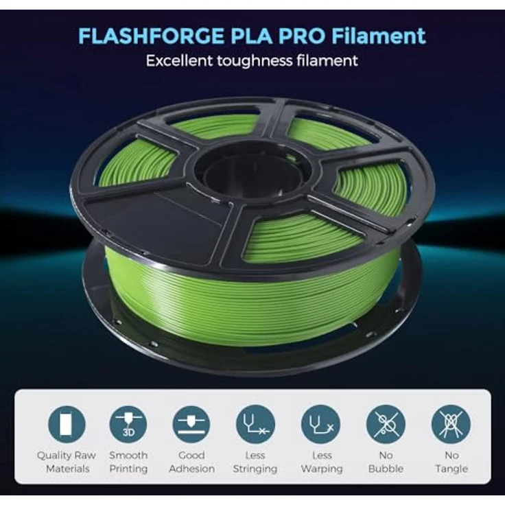 FLASHFORGE PLA PRO 3D-Drucker-Filament, 1,75 mm, 1 kg Spule, verbesserte Zähigkeit, Maßgenauigkeit +/- 0,02 mm, knäuelfrei, Grün – Bild 2