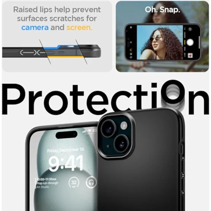 Spigen Thin Fit Hülle Kompatibel mit iPhone 15 -Schwarz, Matte Oberfläche, maßgeschneidert für alle Anschlüsse – Bild 5