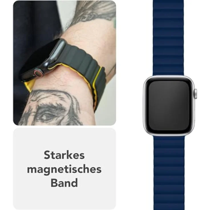 NALIA Core Magnet Armband für Apple Watch Series Ultra/SE/10/9/8/7/6/5/4/3/2/1, Atmungsaktives Silikon Loop mit Rillendesign, 42/44/45/46/49mm, Farbe: Ozeannacht – Bild 3