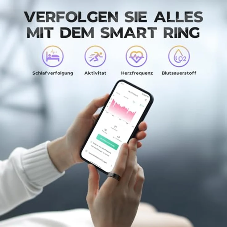 BabyElf Smart Ring - Fitness- und Gesundheits-Tracker - Schlaf-, Herzfrequenz- und Aktivitätsmonitor - Wasserdicht, Bluetooth 5.0 - Kompatibel mit iOS und Android (Schwarz Größe #13) – Bild 5