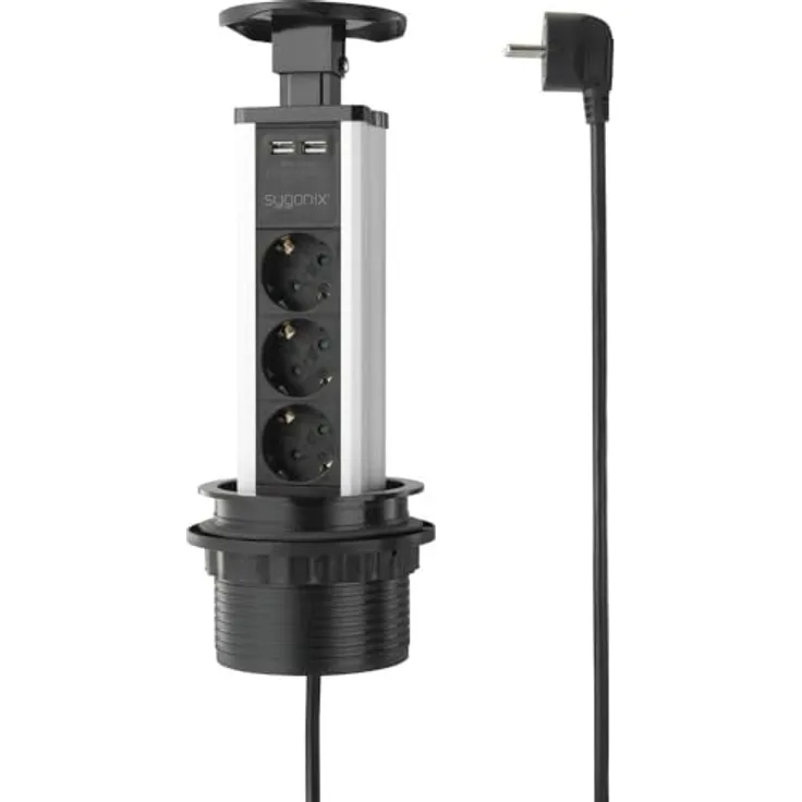 Sygonix SY-4737794 Steckdosenturm Schwarz, Silber Schutzkontakt 1 St.