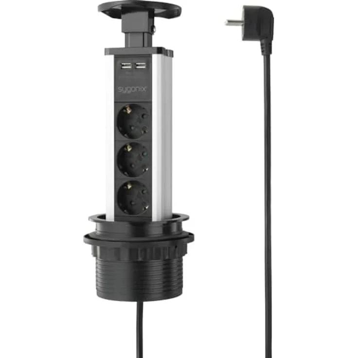 Sygonix SY-4737794 Steckdosenturm Schwarz, Silber Schutzkontakt 1 St. – Bild 1