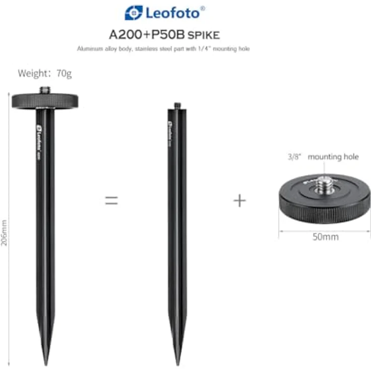 Leofoto A200 Erdspieß + P50B Auflageteller, Kamera-Zubehör für stabile Aufstellung – Bild 3