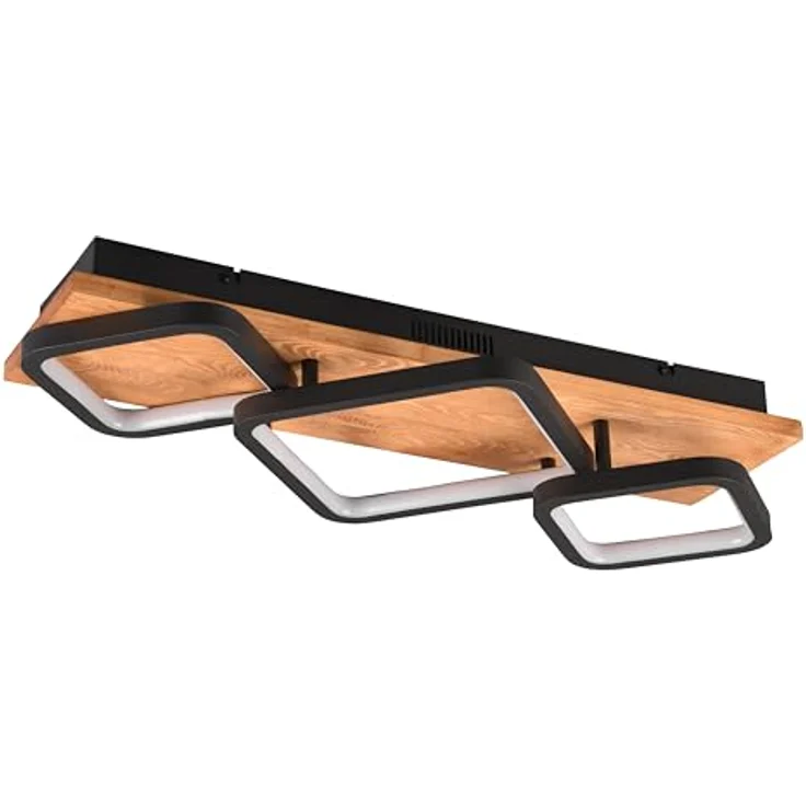 Trio Leuchten LED Deckenleuchte Rama 643210332, Schwarz matt, Holz naturbelassen, 32 Watt LED, Switch Dimmer – Bild 1