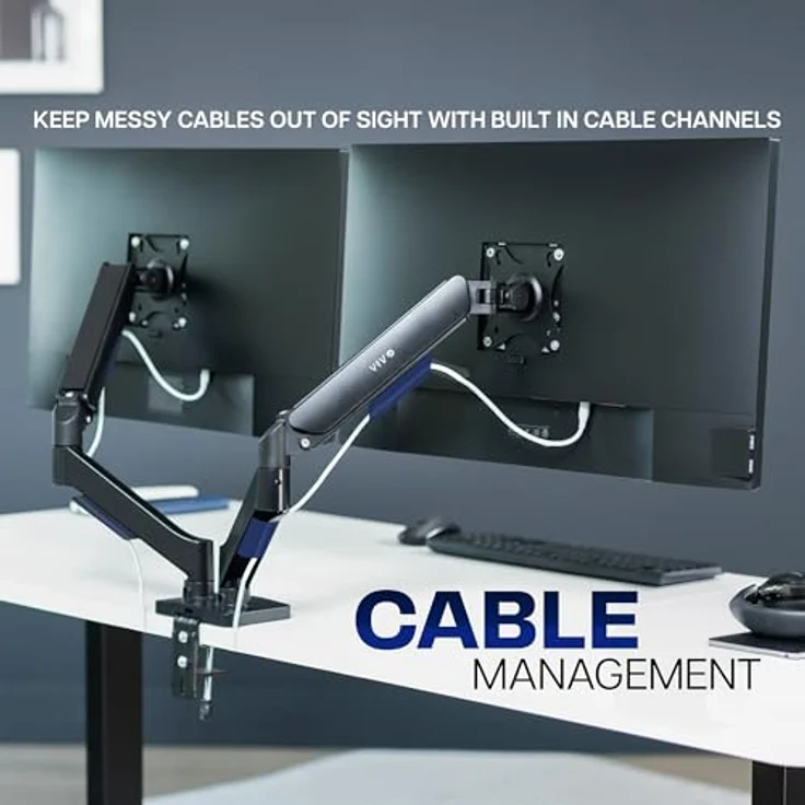 Vivo Doppelarm Tischmonitorhalterung höhenverstellbar, Neigung, Schwenk, Ausgleichsgasfeder Ständer VESA Haltewinkelarm passt die meisten Bildschirme 13'' bis 27'' (Stand-v002o) – Bild 8
