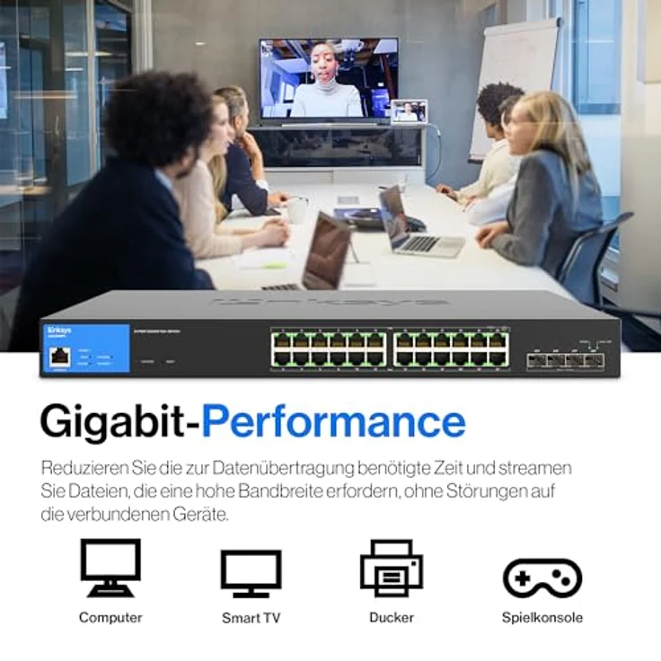Linksys LGS328MPC-EU 24-Port Gigabit-Netzwerk-PoE+-Switch, 410 W, 4 10G-Uplink-SFP+-Steckplätze – Smart Managed Ethernet-Switch Hub mit Metallgehäuse, Befestigung auf dem Schreibtisch oder an der Wand – Bild 3