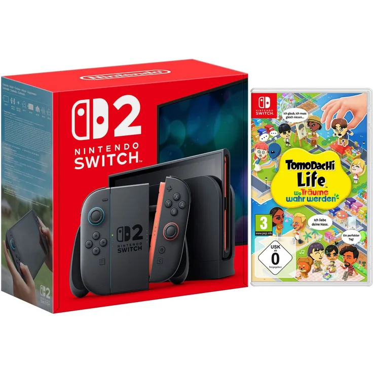 Nintendo Switch 2, Switch 2 Konsole mit 7,9″ 1080p LCD, 4K Docking, 256 GB Speicher und Tomodachi Life: Wo Träume wahr werden