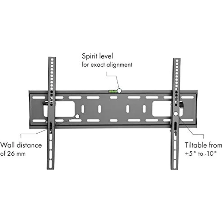 SCHWAIGER 9376 TV-Wandhalterung 37-70 Zoll Fernseherhalterung neigbar schwarz inkl. Montagezubehör und integrierter Wasserwaage – Bild 3