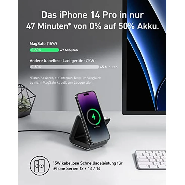 Anker 737 MagGo Charger (3-in-1 kabellose Ladestation) mit USB-C Kabel, Max. 15W Schnelladen, Kompatibel mit iPhone 14/13/12 Serie, Apple Watch S8, AirPods Pro (mit 30W USB-C Ladegerät) – Bild 4