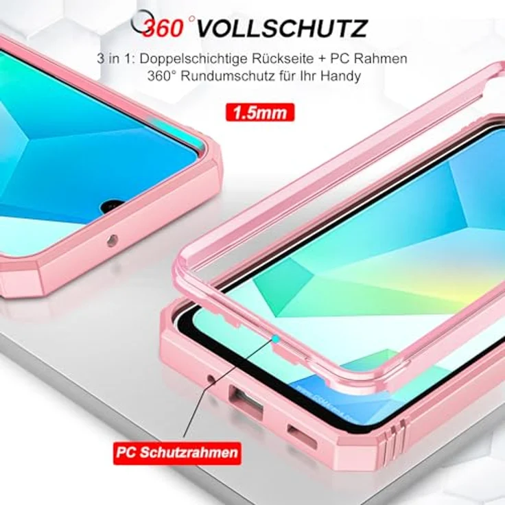 LeYi Militär Hülle für Samsung Galaxy A16 5G, Kamera Schieber Handyhülle mit 2 Displayschutz, kratzfest und stoßabsorbierend, Ringhalterung, Rosa – Bild 5