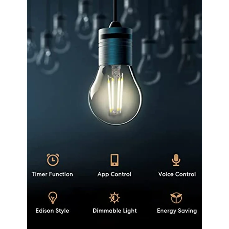 meross WLAN Edison Vintage Glühbirne funktioniert mit Apple HomeKit, Smart Retro Glühbirne Filament E27 warmweißes Licht kompatibel mit Siri, Alexa, Google Home und SmartThings (160g) – Bild 3